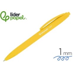 BOLIGRAFO LIDERPAPEL PUNTA 1 MM RETRACTIL CON CLIP ACABADO SOFT TOUCH TINTA AZUL CUERPO AMARILLO