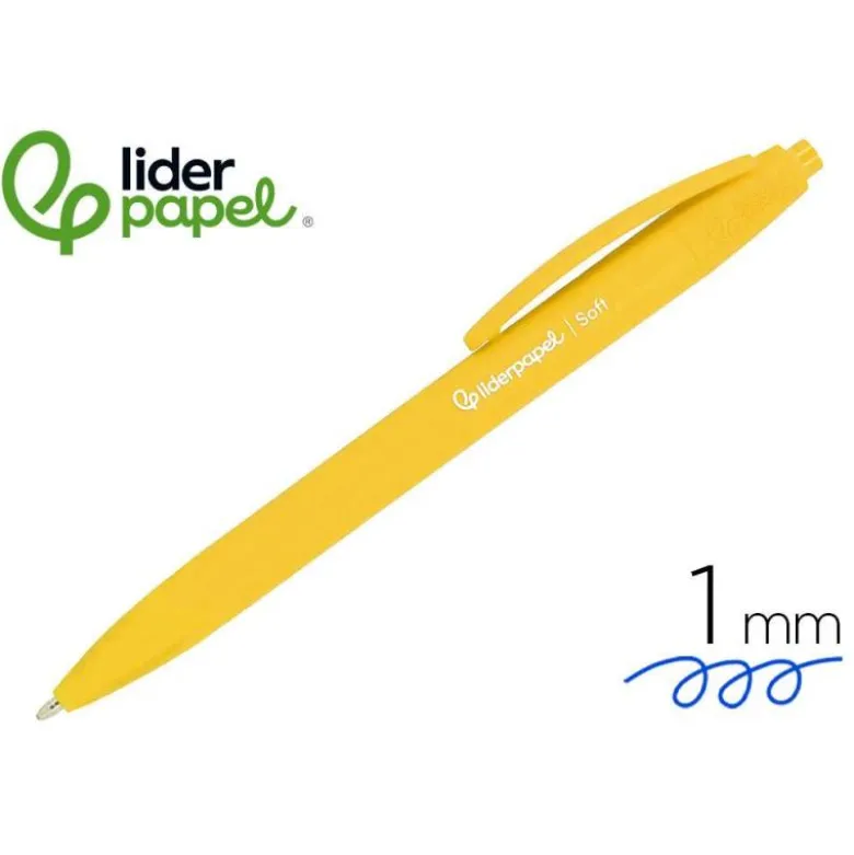BOLIGRAFO LIDERPAPEL PUNTA 1 MM RETRACTIL CON CLIP ACABADO SOFT TOUCH TINTA AZUL CUERPO AMARILLO