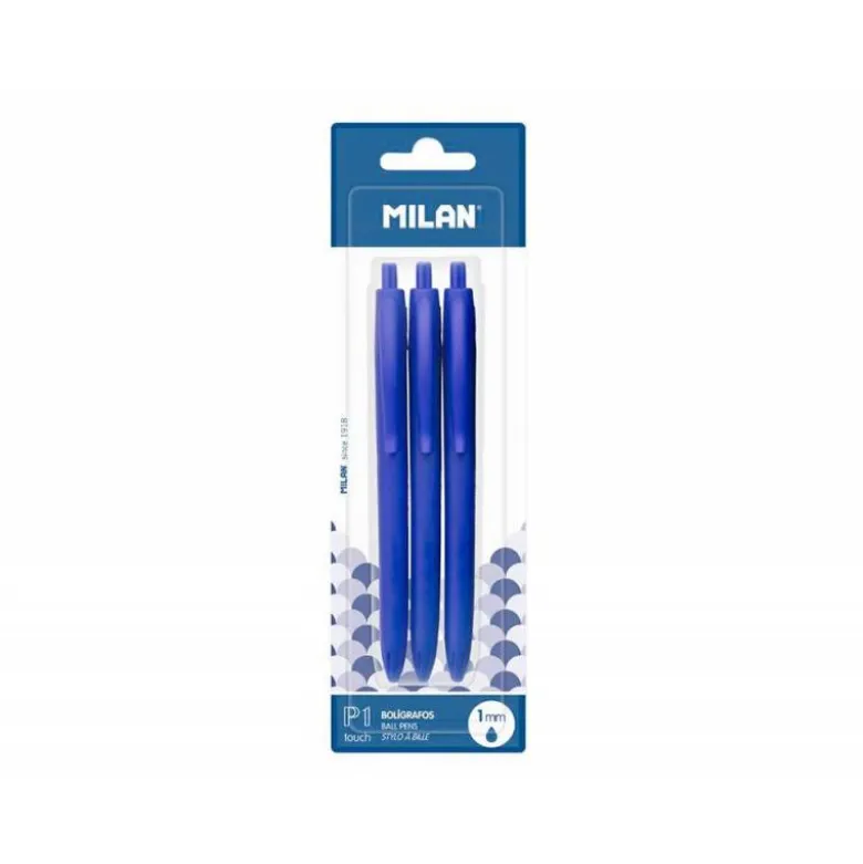 BOLIGRAFO MILAN P1 RETRACTIL 1 MM TOUCH AZUL BLISTER DE 3 UNIDADES