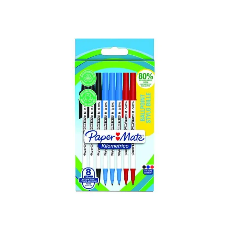 BOLIGRAFO PAPER MATE KILOMETRICO PUNTA 1 MM PLASTICO RECICLADO 80% BLISTER DE 3 NEGROS / 3