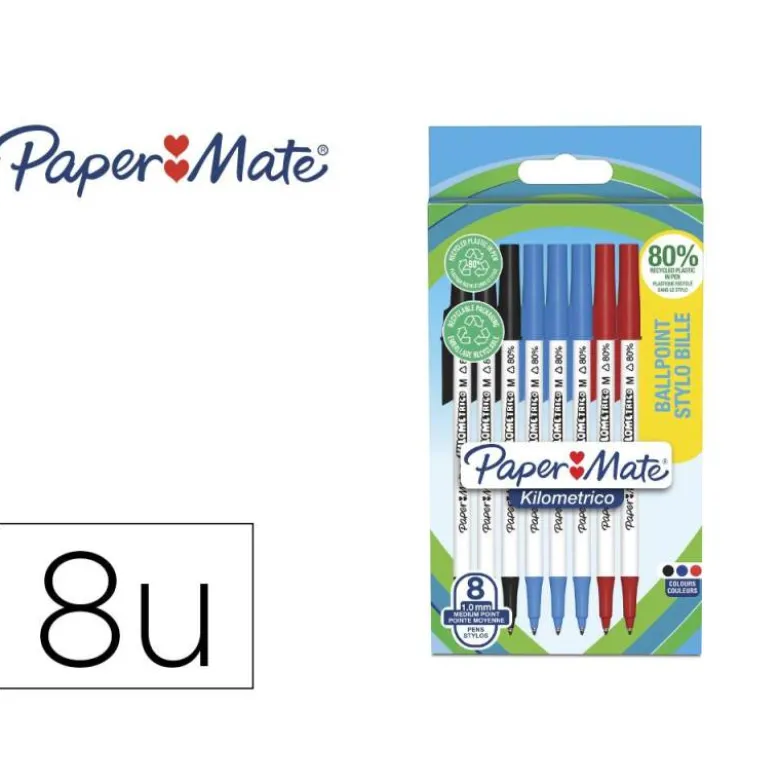 BOLIGRAFO PAPER MATE KILOMETRICO PUNTA 1 MM PLASTICO RECICLADO 80% BLISTER DE 3 NEGROS / 3