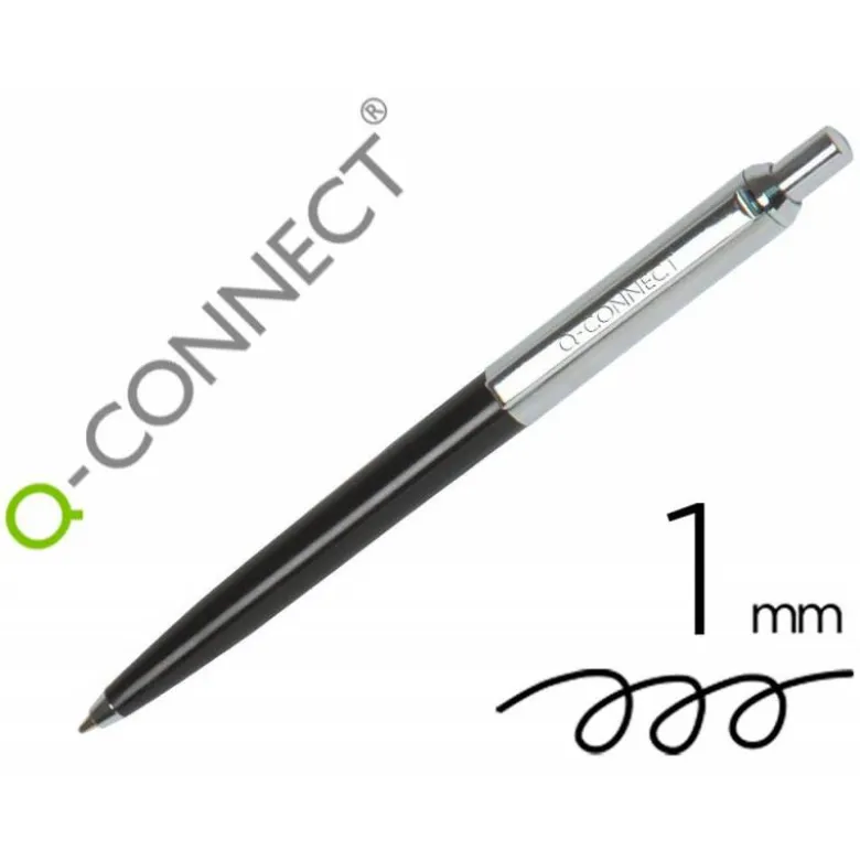 BOLIGRAFO Q-CONNECT PREMIUM METALICO RETRACTIL CON CLIP COLOR NEGRO PUNTA 1 MM