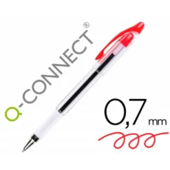 Boligrafo transparente Q-Connect rojo 0,7 mm con capuchón