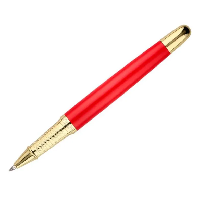 BOLIGRAFO Y ESTUCHE BELIUS PASSION DOR ALUMINIO TEXTURA CEPILLADA COLOR ROJO Y DORADO TINTA AZUL CAJA DE DISEÑO