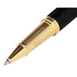 BOLIGRAFO Y ESTUCHE BELIUS PASSION DOR ALUMINIO TEXTURA CEPILLADA COLOR NEGRO Y DORADO TINTA AZUL CAJA DISEÑO