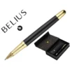 BOLIGRAFO Y ESTUCHE BELIUS SOIREE COLOR NEGRO Y DORADO TINTA AZUL CAJA DE DISEÑO