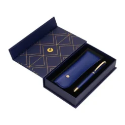 BOLIGRAFO Y ESTUCHE BELIUS SOIREE COLOR AZUL MARINO Y DORADO TINTA AZUL CAJA DE DISEÑO