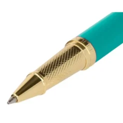 BOLIGRAFO Y ESTUCHE BELIUS SOIREE COLOR ART DECO TURQUESA Y DORADO TINTA AZUL CAJA DE DISEÑO