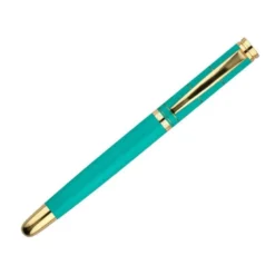 BOLIGRAFO Y ESTUCHE BELIUS SOIREE COLOR ART DECO TURQUESA Y DORADO TINTA AZUL CAJA DE DISEÑO