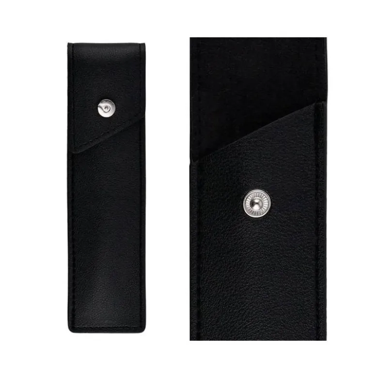 BOLIGRAFO Y ESTUCHE BELIUS TURBO ALUMINIO TEXTURA PUNTEADA NEGRO Y PLATEADO TINTA AZUL CAJA DE DISEÑO