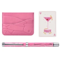 BOLIGRAFO Y WALLET BELIUS COCKTAILS COSMOPOLITAN ALUMINIO ROSA PLATEADO RELIEVETINTA COLOR AZUL CAJA DISEÑO