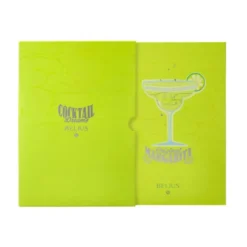BOLIGRAFO Y WALLET BELIUS COCKTAILS MARGARITA ALUMINIO VERDE LIMA PLATEADO RELIEVE TINTA COLOR AZUL CAJA DE