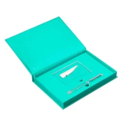 BOLIGRAFO Y WALLET BELIUS COCKTAILS MOJITO ALUMINIO VERDE PLATEADO RELIEVE TINTA COLOR AZUL CAJA DE DISEÑO