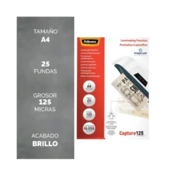Bolsa de plastificar Fellowes Din A4 125 micras con brillo 25 unidades