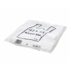 BOLSA CAMISETA RECICLADA 70% BLANCA 50 MC 42X53 CM APTA LEGISLACION DE BOLSAS 2021