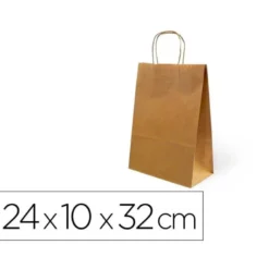 BOLSA KRAFT BASIKA NATURAL RECICLADO 90 GR ASA RETORCIDA TAMAÑO "S" 240X100X320 MM