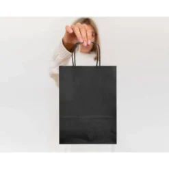 BOLSA PAPEL Q-CONNECT CELULOSA NEGRO XS CON ASA RETORCIDA 180X240X80 MM