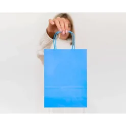 BOLSA PAPEL Q-CONNECT CELULOSA CELESTE XS CON ASA RETORCIDA 180X240X80 MM