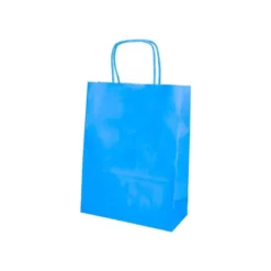 BOLSA PAPEL Q-CONNECT CELULOSA CELESTE S CON ASA RETORCIDA 240X320X10 MM