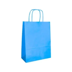 BOLSA PAPEL Q-CONNECT CELULOSA CELESTE S CON ASA RETORCIDA 240X320X10 MM