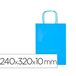 BOLSA PAPEL Q-CONNECT CELULOSA CELESTE S CON ASA RETORCIDA 240X320X10 MM