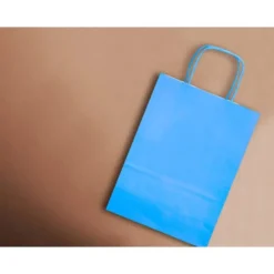 BOLSA PAPEL Q-CONNECT CELULOSA CELESTE S CON ASA RETORCIDA 240X320X10 MM