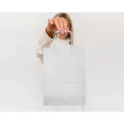 BOLSA PAPEL Q-CONNECT CELULOSA BLANCO M CON ASA RETORCIDA 270X370X12 MM
