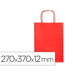 BOLSA PAPEL Q-CONNECT CELULOSA ROJO M CON ASA RETORCIDA 270X370X12 MM