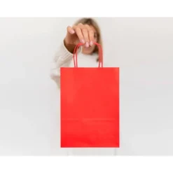 BOLSA PAPEL Q-CONNECT CELULOSA ROJO M CON ASA RETORCIDA 270X370X12 MM