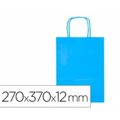 BOLSA PAPEL Q-CONNECT CELULOSA CELESTE M CON ASA RETORCIDA 270X370X12 MM