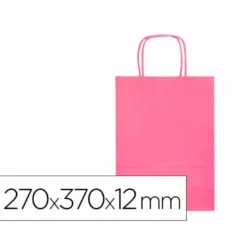 BOLSA PAPEL Q-CONNECT CELULOSA ROSA M CON ASA RETORCIDA 270X370X12 MM
