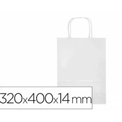 BOLSA PAPEL Q-CONNECT CELULOSA BLANCO L CON ASA RETORCIDA 320X400X14 MM