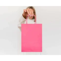 BOLSA PAPEL Q-CONNECT CELULOSA ROSA XS CON ASA RETORCIDA 180X240X80 MM