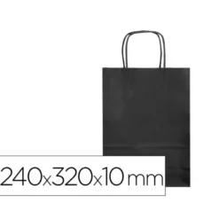 BOLSA PAPEL Q-CONNECT CELULOSA NEGRO S CON ASA RETORCIDA 240X320X10 MM