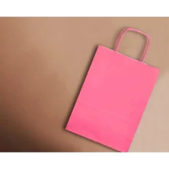 BOLSA PAPEL Q-CONNECT CELULOSA ROSA S CON ASA RETORCIDA 240X320X10 MM