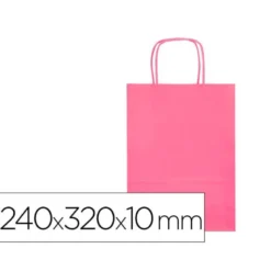 BOLSA PAPEL Q-CONNECT CELULOSA ROSA S CON ASA RETORCIDA 240X320X10 MM