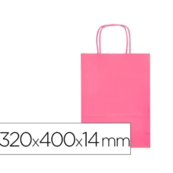 BOLSA PAPEL Q-CONNECT CELULOSA ROSA L CON ASA RETORCIDA 320X400X14 MM