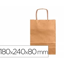 BOLSA PAPEL Q-CONNECT KRAFT NATURAL LISO XS CON ASA RETORCIDA 180X240X80 MM