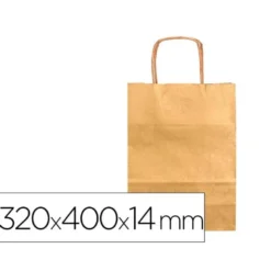 BOLSA PAPEL Q-CONNECT KRAFT ORO L CON ASA RETORCIDA 320X400X14 MM