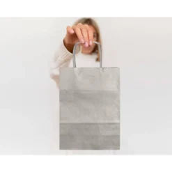 BOLSA PAPEL Q-CONNECT KRAFT PLATA L CON ASA RETORCIDA 320X400X14 MM