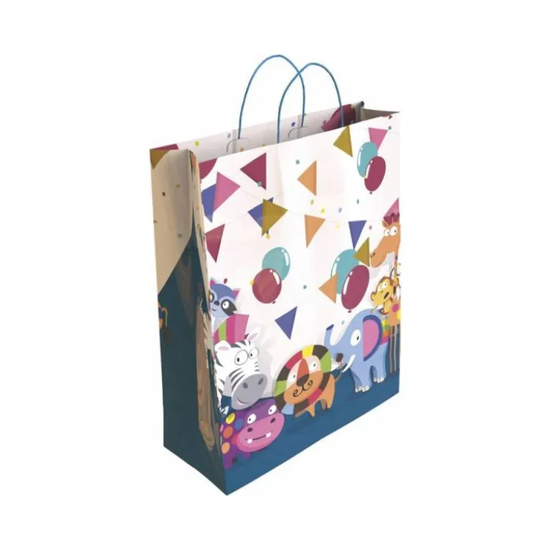 BOLSA PARA REGALO BASIKA PAPEL ESTUCADO 160 GR TODO AÑO CON ASA RETORCIDA TAMAÑO S 24+10X32 CM