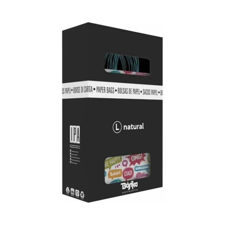 BOLSA PARA REGALO BASIKA PAPEL ESTUCADO 160 GR TODO AÑO CON ASA RETORCIDA TAMAÑO S 24+10X32 CM