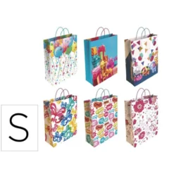 BOLSA PARA REGALO BASIKA PAPEL ESTUCADO 160 GR TODO AÑO CON ASA RETORCIDA TAMAÑO S 24+10X32 CM