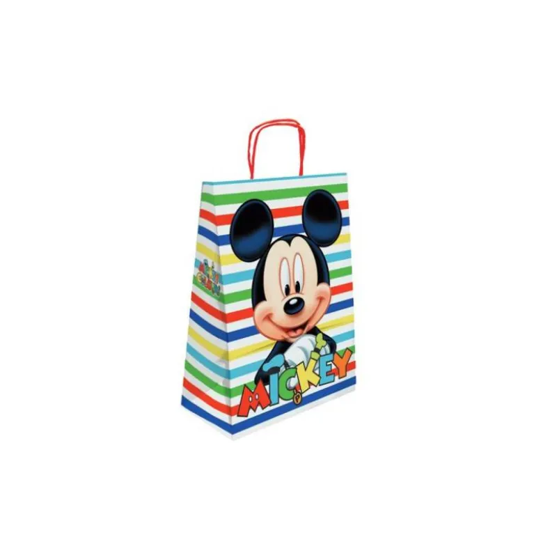 BOLSA PARA REGALO BASIKA PAPEL CELULOSA 90 GR MICKEY CON ASA RETORCIDA TAMAÑO S 240X100X320MM