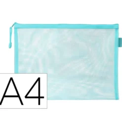 BOLSA ZIPPER BAG LIDERPAPEL POLIESTER TRANSPIRABLE MULTIUSOS DIN A4 AZUL PASTEL