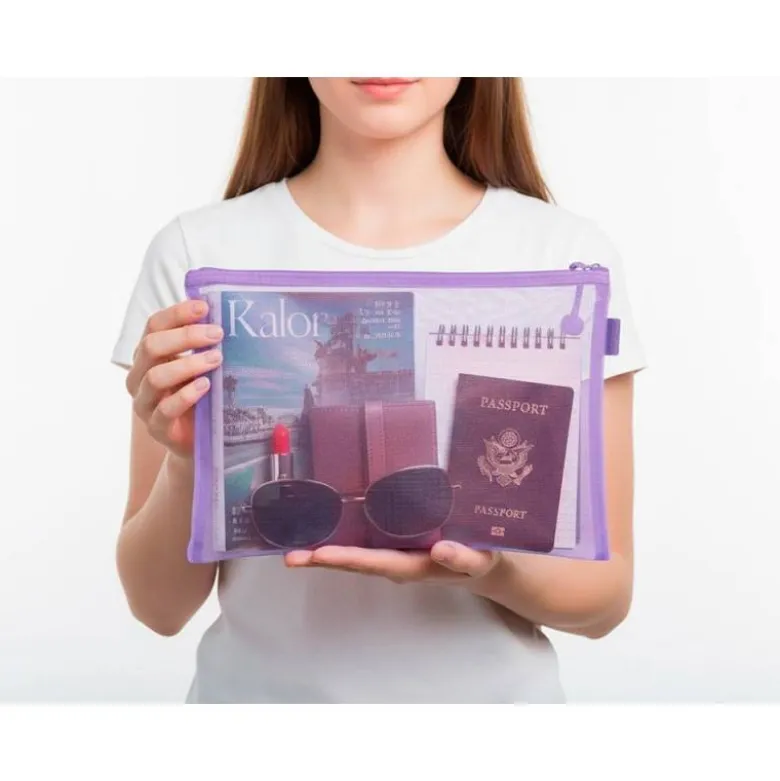 BOLSA ZIPPER BAG LIDERPAPEL POLIESTER TRANSPIRABLE MULTIUSOS DIN A4 MORADO PASTEL