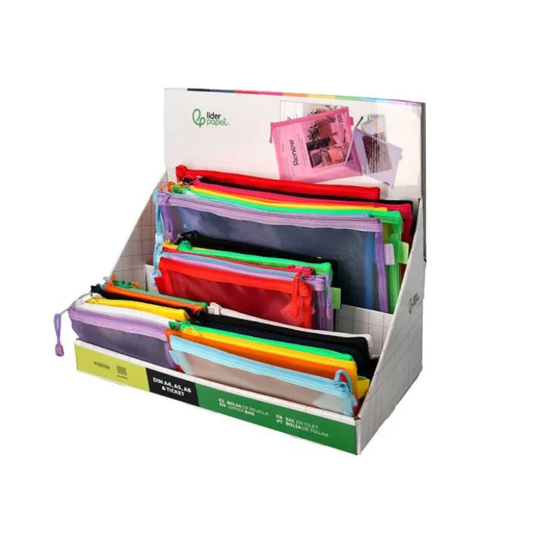 BOLSA ZIPPER BAG LIDERPAPEL POLIESTER TRANSPIRABLE MULTIUSOS EXPOSITOR DE 40 UNIDADES TAMAÑOS Y COLORES