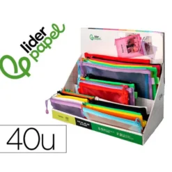 BOLSA ZIPPER BAG LIDERPAPEL POLIESTER TRANSPIRABLE MULTIUSOS EXPOSITOR DE 40 UNIDADES TAMAÑOS Y COLORES