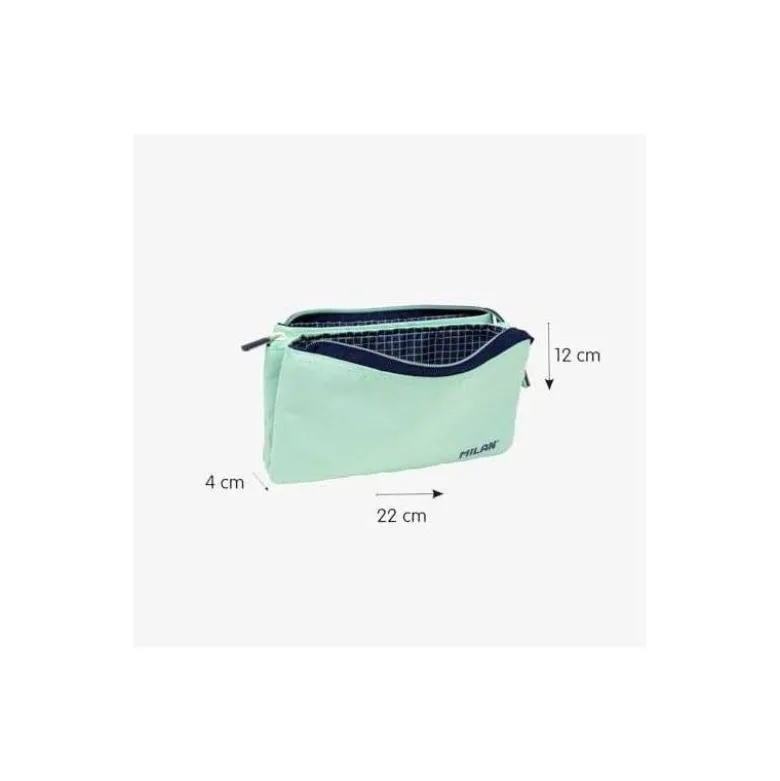 BOLSO ESCOLAR PORTATODO MILAN 1918 COLLECTION 3 CREMALLERAS Y 5 COMPARTIMENTOS VERDE 215X35X125 MM