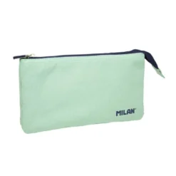 BOLSO ESCOLAR PORTATODO MILAN 1918 COLLECTION 3 CREMALLERAS Y 5 COMPARTIMENTOS VERDE 215X35X125 MM